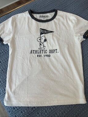 Peanuts White & Black Ringer Tee with Snoopy Athletic Graphic
